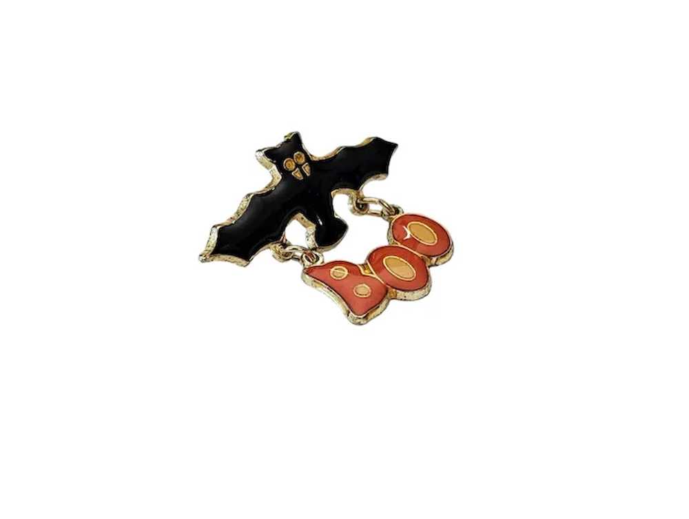 Black Bat With “Boo” Charm Dangle Lapel Pin L328 - image 3