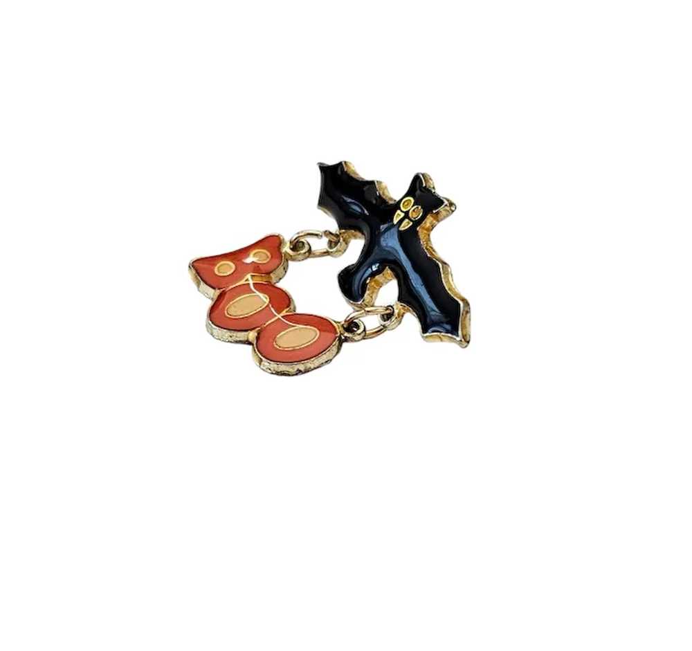 Black Bat With “Boo” Charm Dangle Lapel Pin L328 - image 4