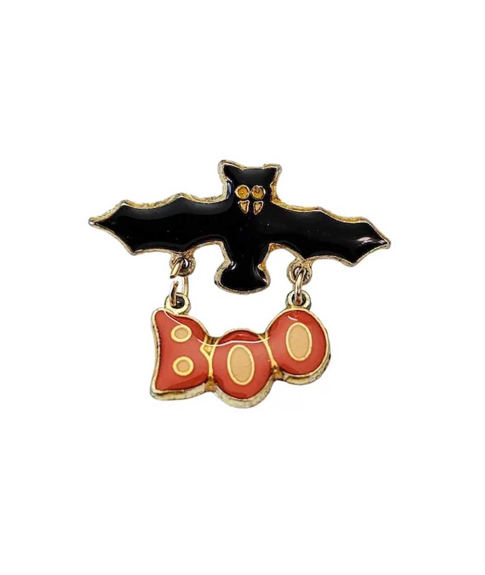 Black Bat With “Boo” Charm Dangle Lapel Pin L328 - image 9