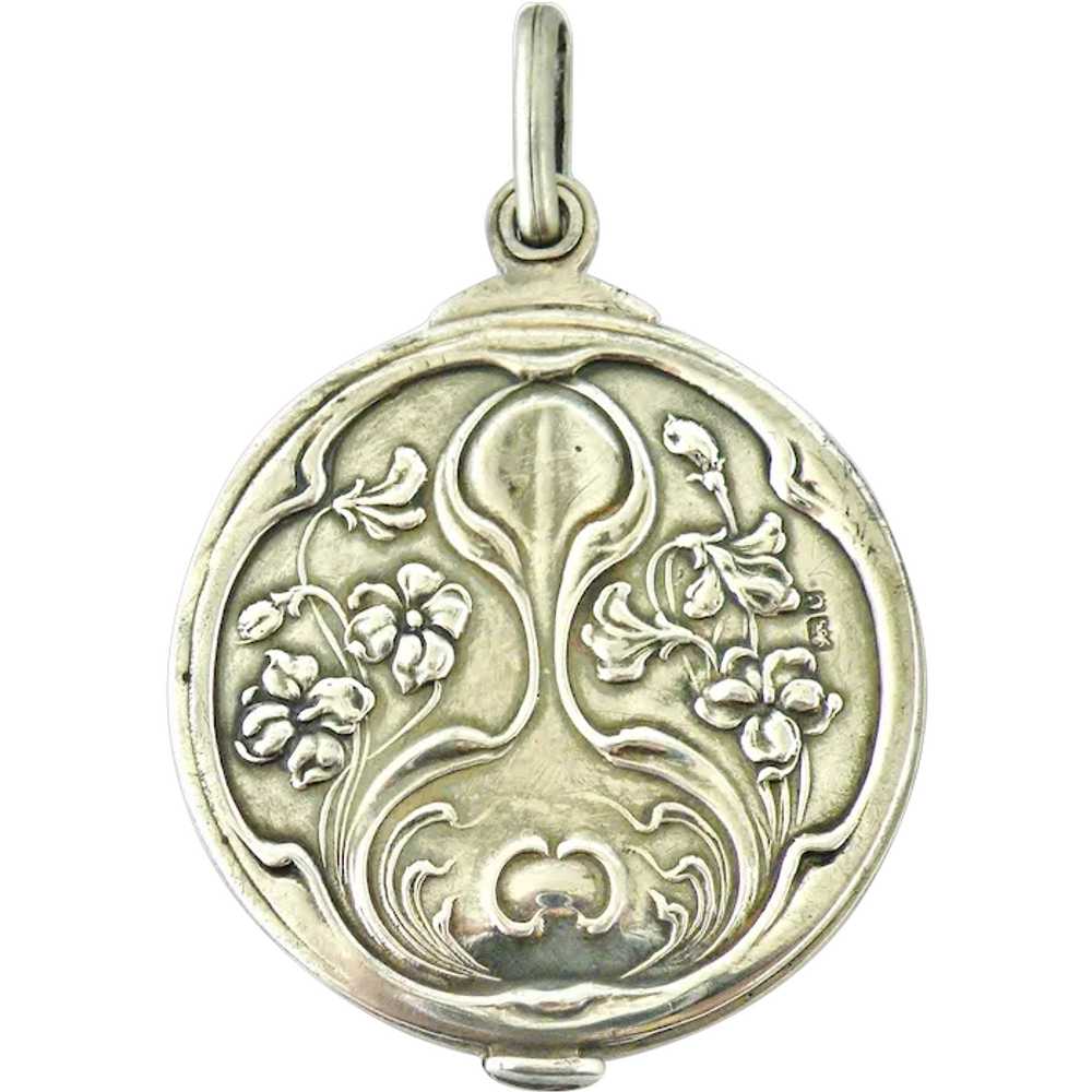 Art nouveau sterling silver mirror slide locket E… - image 1