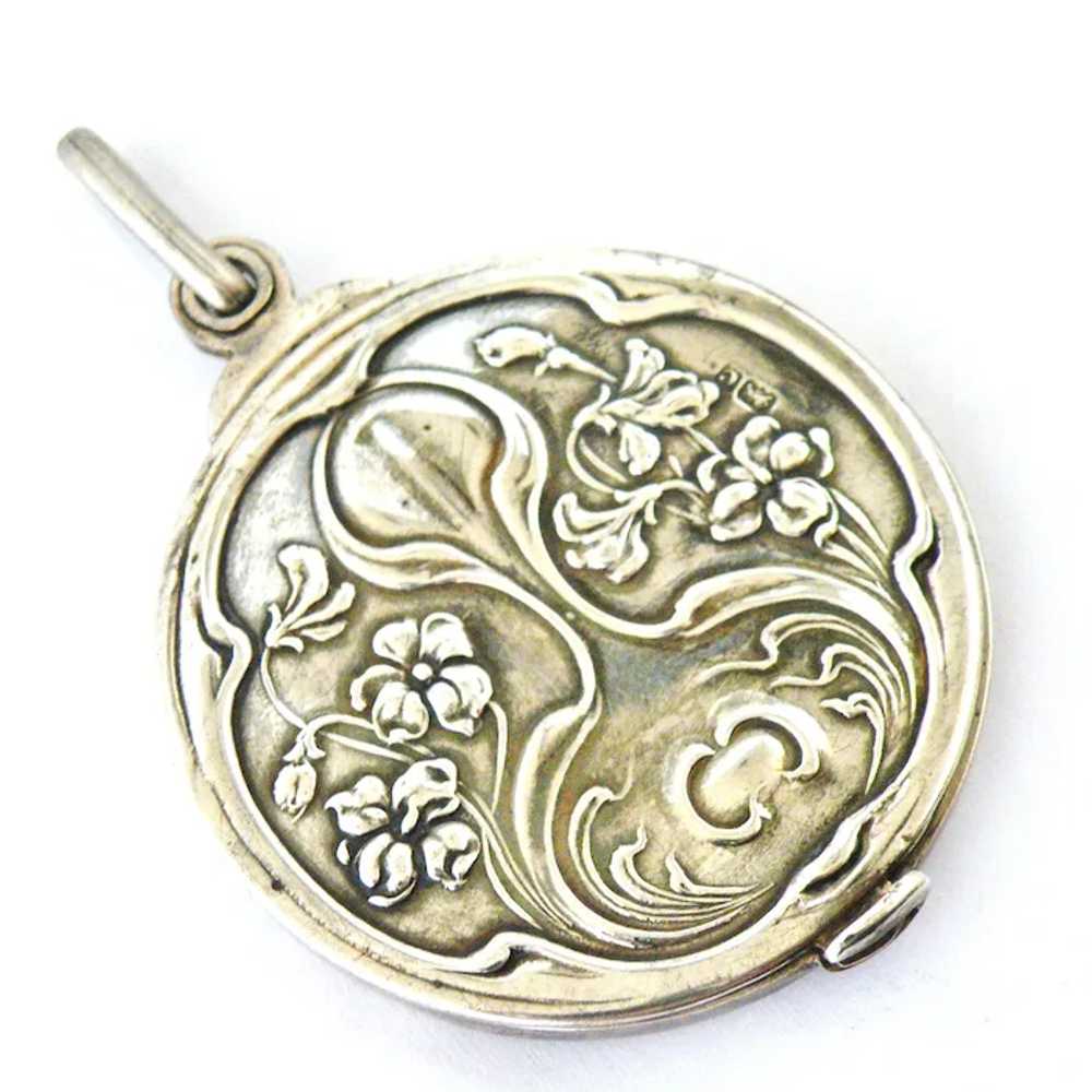 Art nouveau sterling silver mirror slide locket E… - image 2