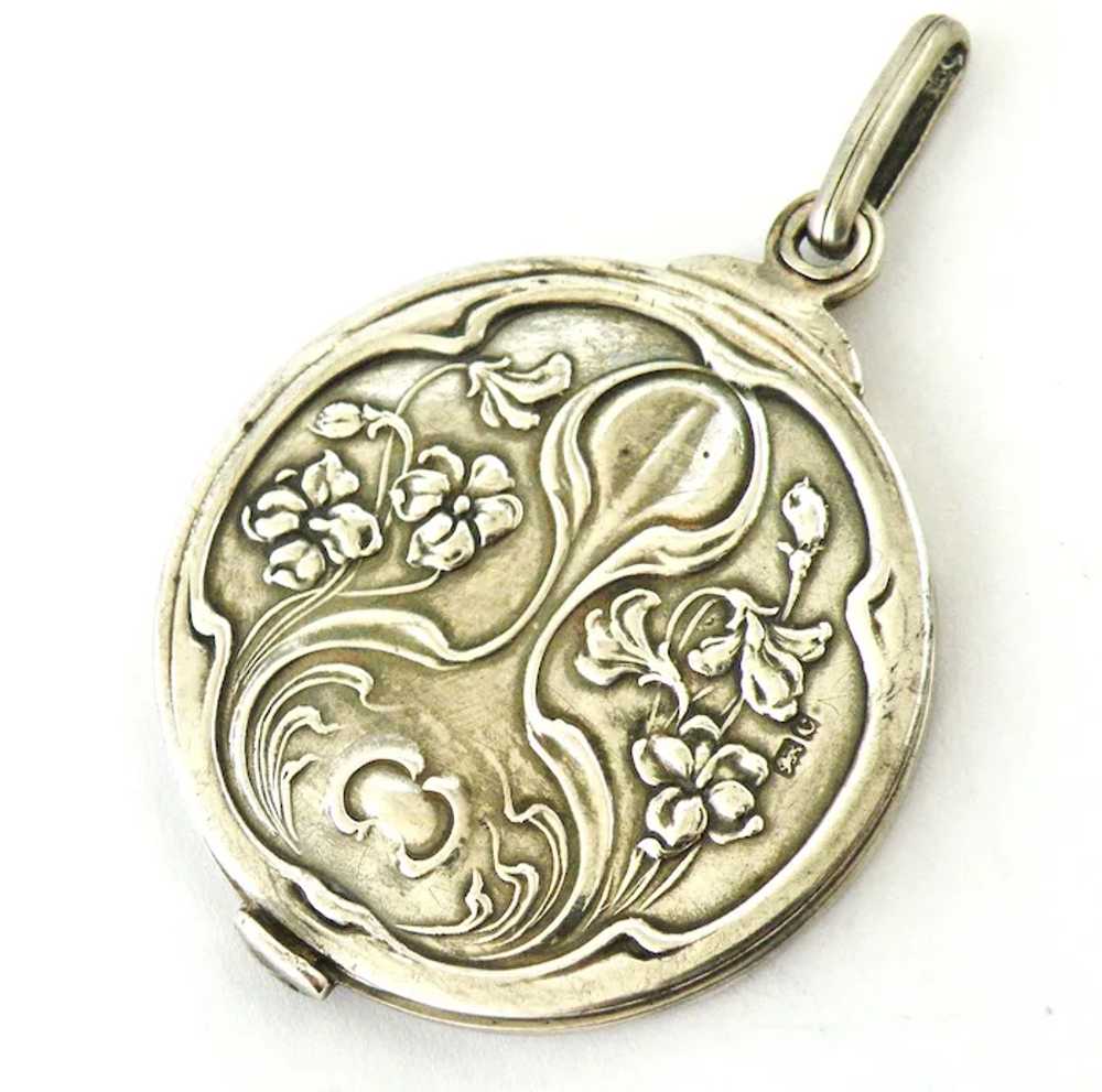 Art nouveau sterling silver mirror slide locket E… - image 3