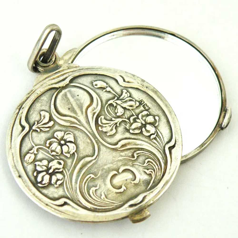 Art nouveau sterling silver mirror slide locket E… - image 6