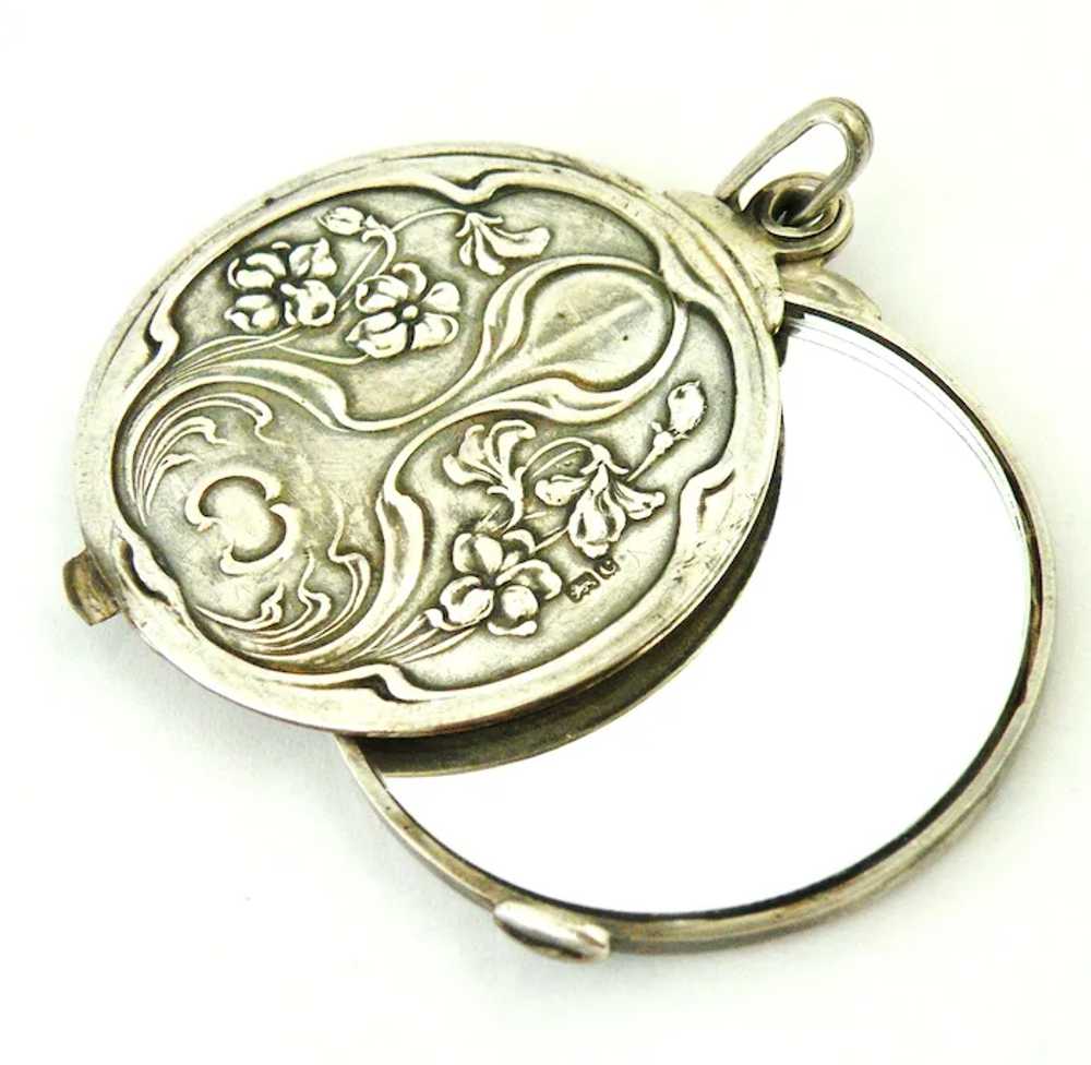 Art nouveau sterling silver mirror slide locket E… - image 7