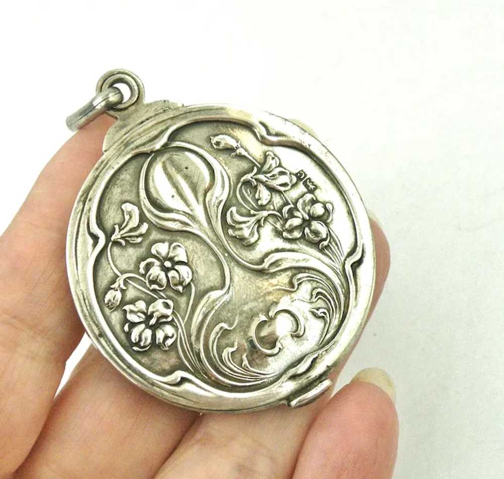 Art nouveau sterling silver mirror slide locket E… - image 8