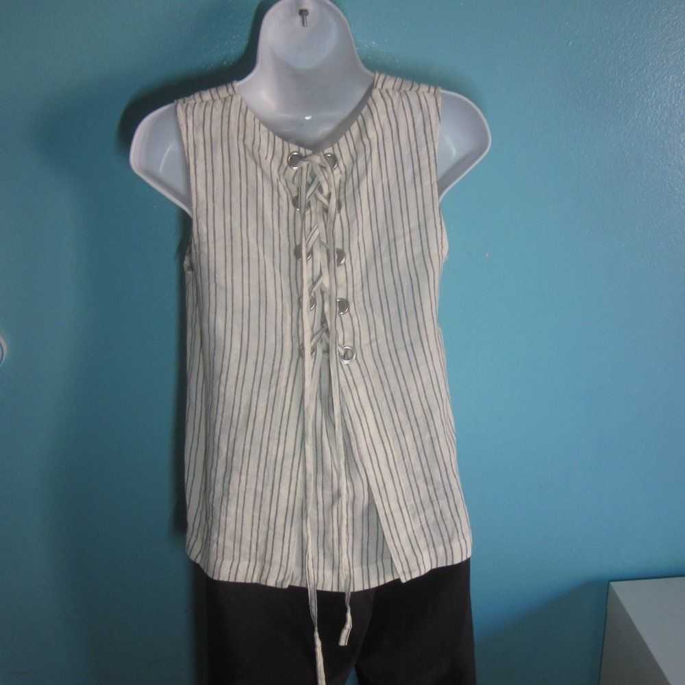 Theory Theory Womens Striped Lace Up Back Linen T… - image 4