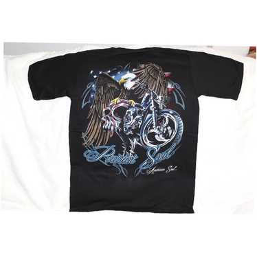 Vintage Patriotic American Soul Eagle Skull Motorc