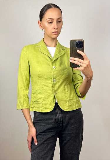 Vintage Green Linen Elegant Blazer, Summer Women's