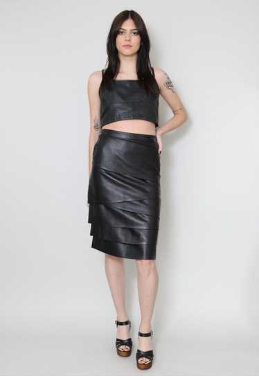 80's Valentino Black Leather Ladies Skirt Soft Ti… - image 1