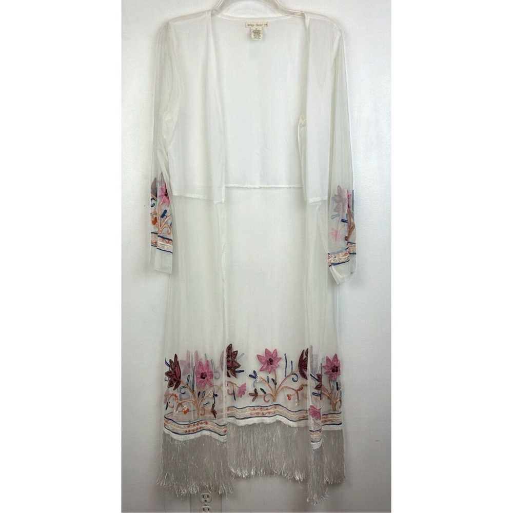 CO Embroidered Sheer Open Fringe Long Sleeve Kimo… - image 1