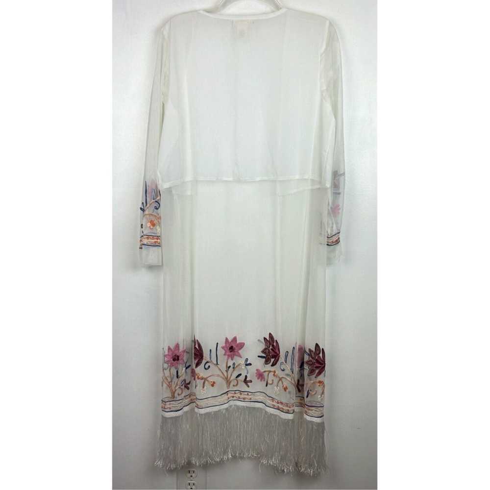 CO Embroidered Sheer Open Fringe Long Sleeve Kimo… - image 2