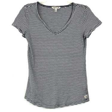 Vintage Navy Classic Striped Short Sleeve V Neck … - image 1