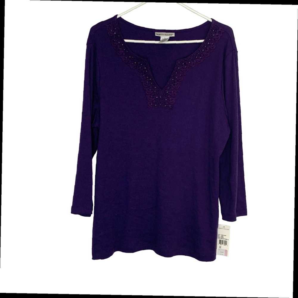 Vintage Purple Embroidered Pullover Blouse Top wi… - image 1