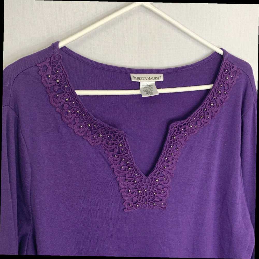 Vintage Purple Embroidered Pullover Blouse Top wi… - image 3