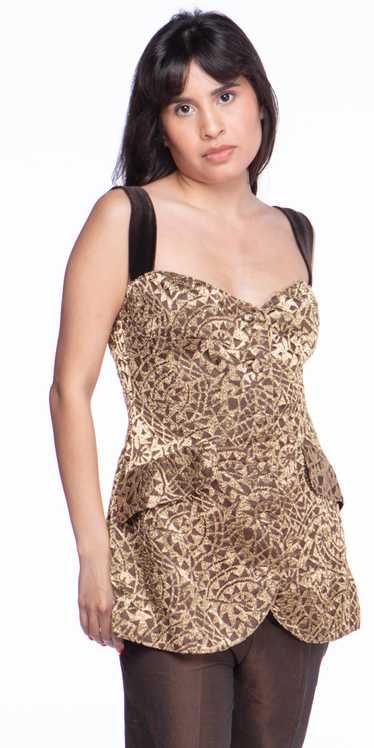 Loretta di Lorenzo gold lace button bustier