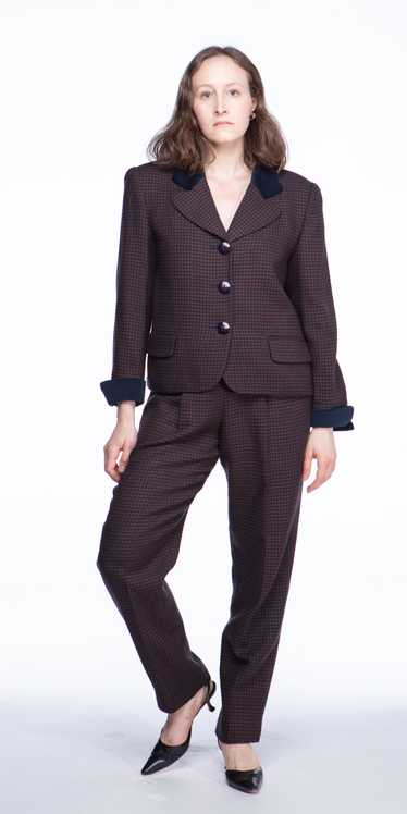 Christian Dior wool houndstooth suit with velvet d