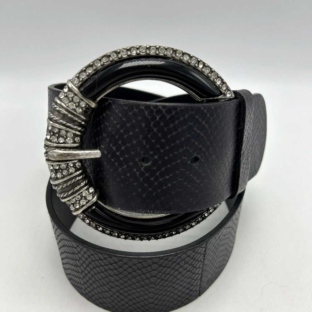 Vintage Womens Wide Black Leather Belt Featuring … - image 1