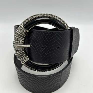 Vintage Womens Wide Black Leather Belt Featuring … - image 1