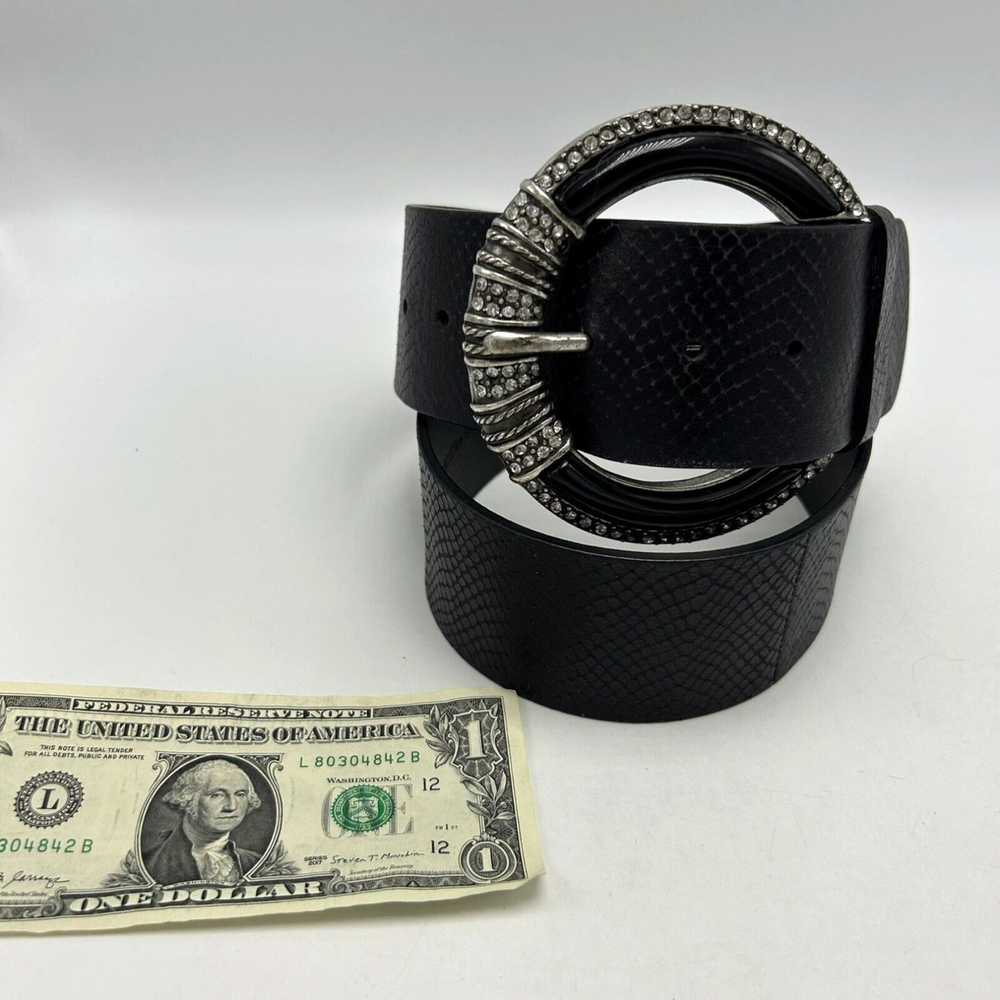 Vintage Womens Wide Black Leather Belt Featuring … - image 3