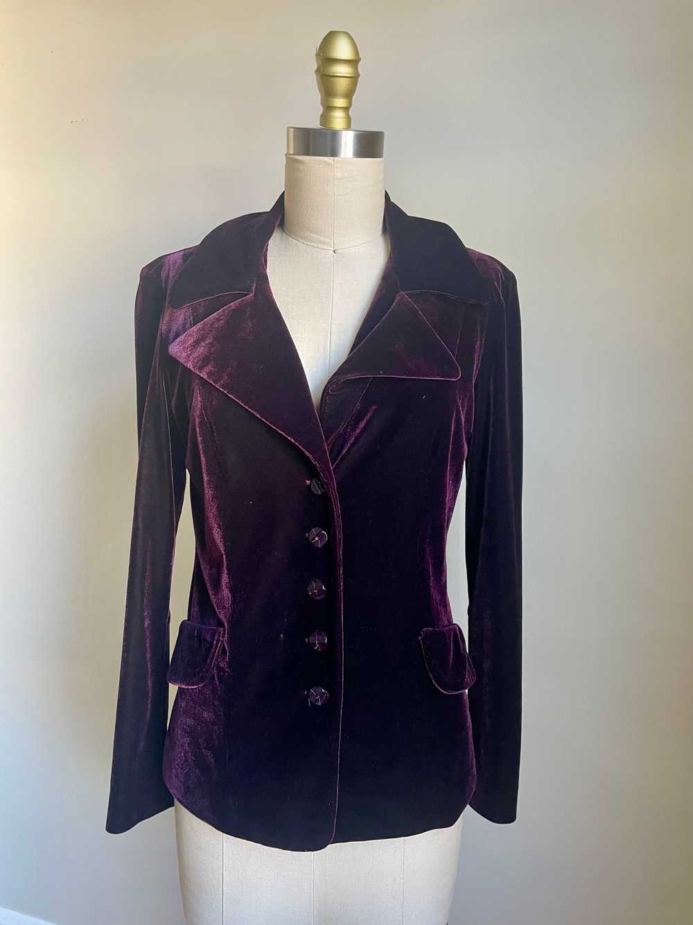 1990’s | Anna Sui | Burgundy Velvet Blazer - image 1