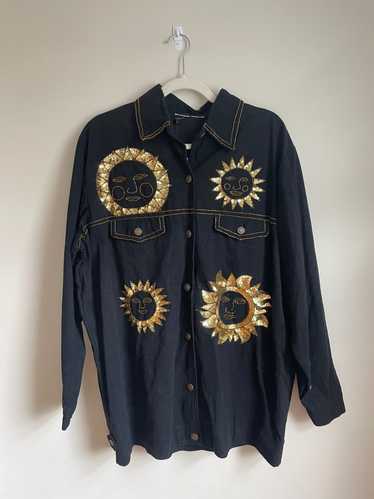 1990’s | Beaded and Sequined Sun Denim Jacket (Bla