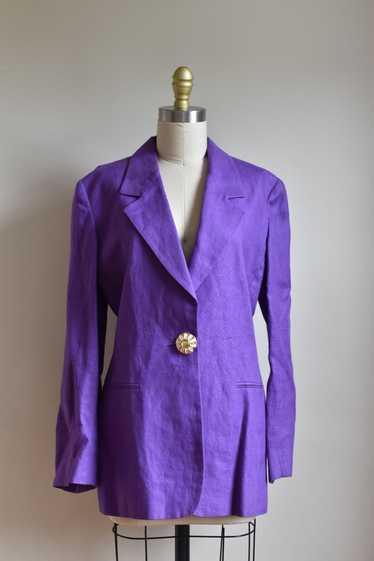 Max Mara | Purple Linen Blazer with Flower Button - image 1