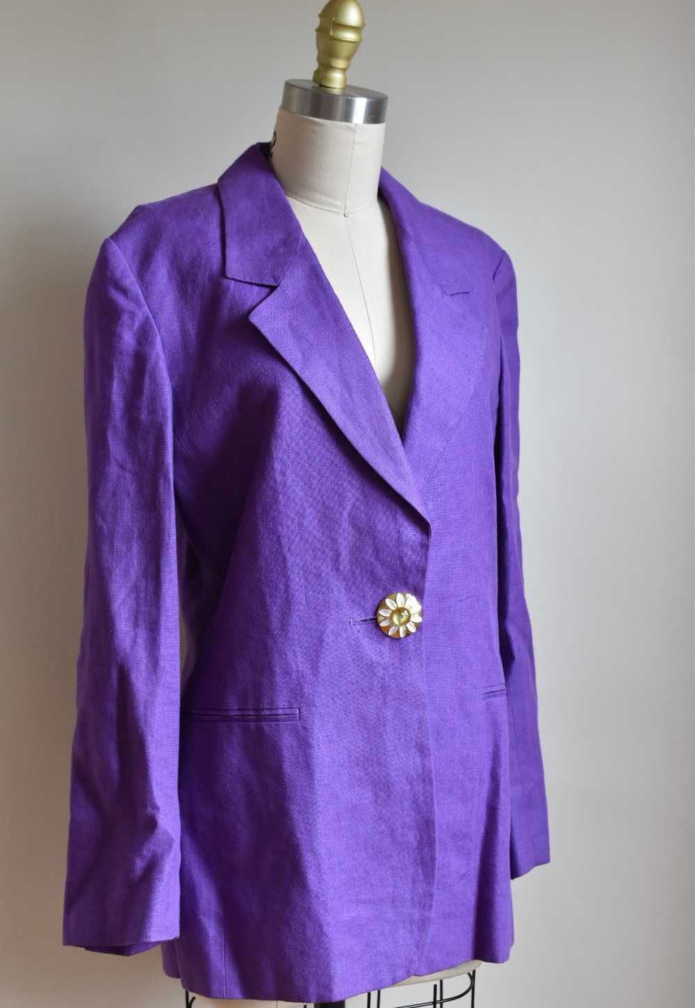 Max Mara | Purple Linen Blazer with Flower Button - image 3