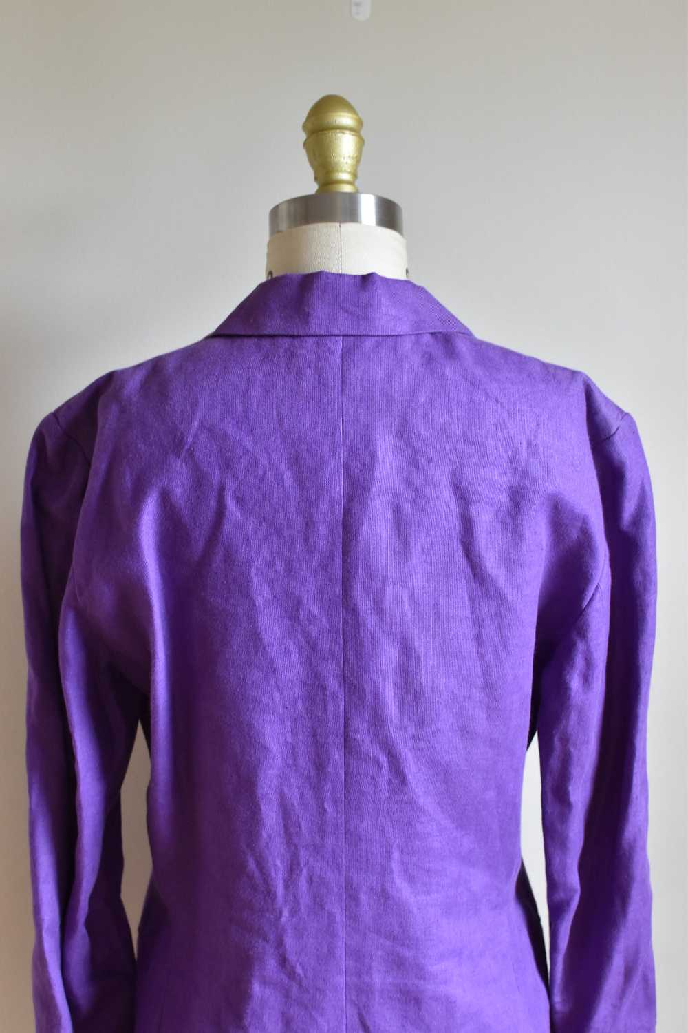 Max Mara | Purple Linen Blazer with Flower Button - image 5