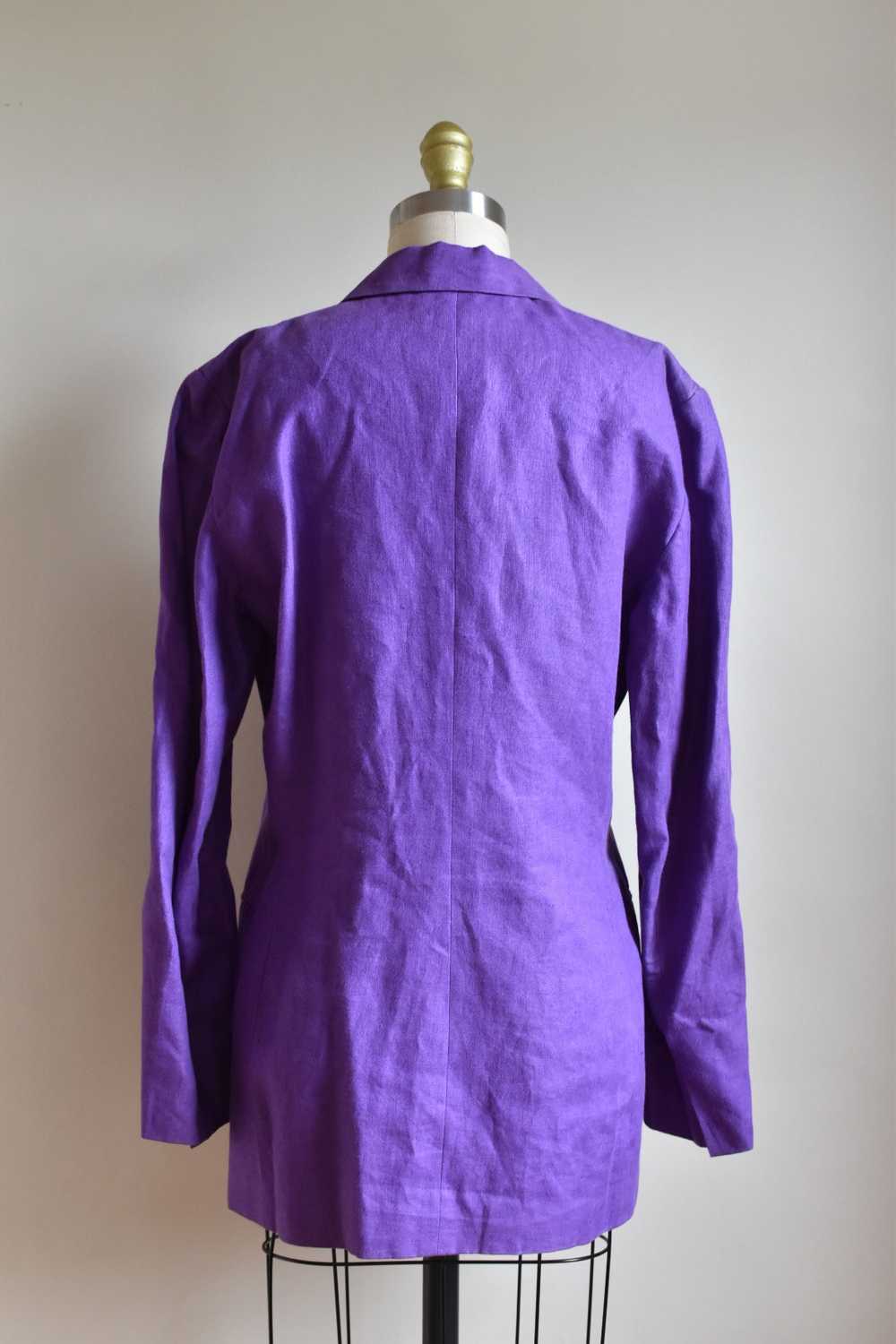 Max Mara | Purple Linen Blazer with Flower Button - image 6