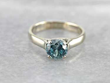 Blue Zircon Solitaire White Gold Ring