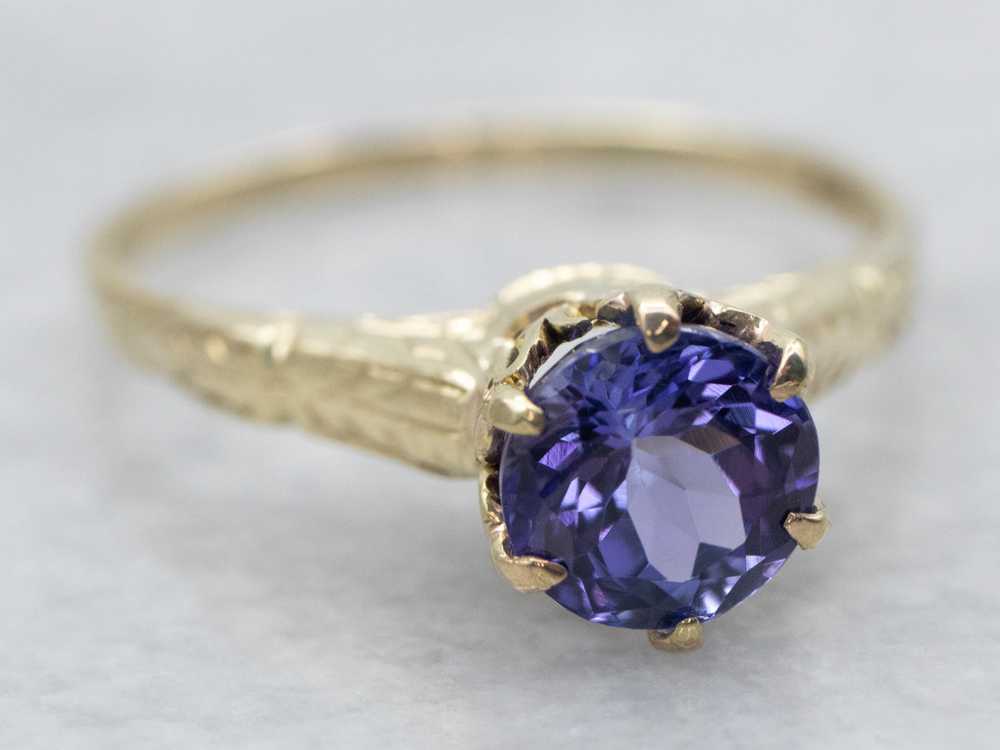 Yellow Gold Round Cut Tanzanite Solitaire Ring - image 1