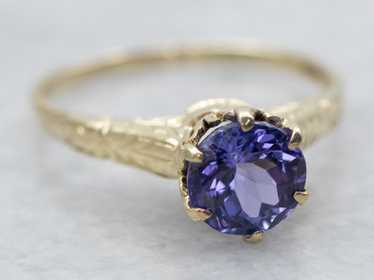 Yellow Gold Round Cut Tanzanite Solitaire Ring - image 1