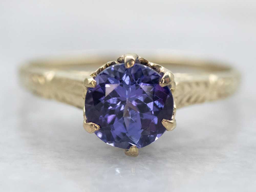 Yellow Gold Round Cut Tanzanite Solitaire Ring - image 2