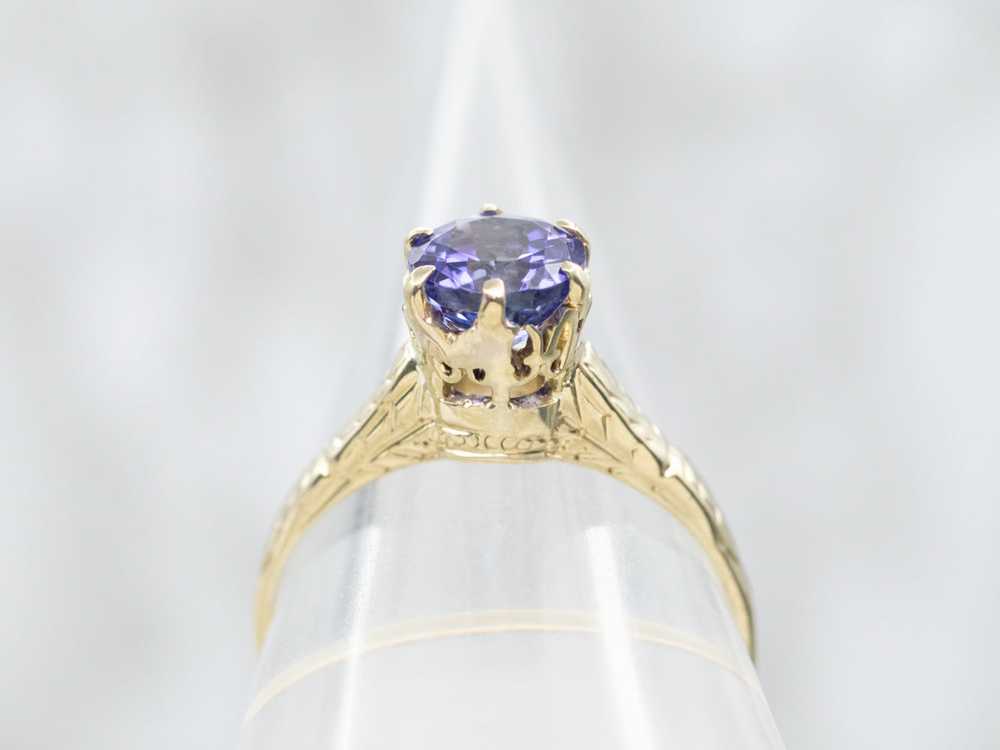 Yellow Gold Round Cut Tanzanite Solitaire Ring - image 3