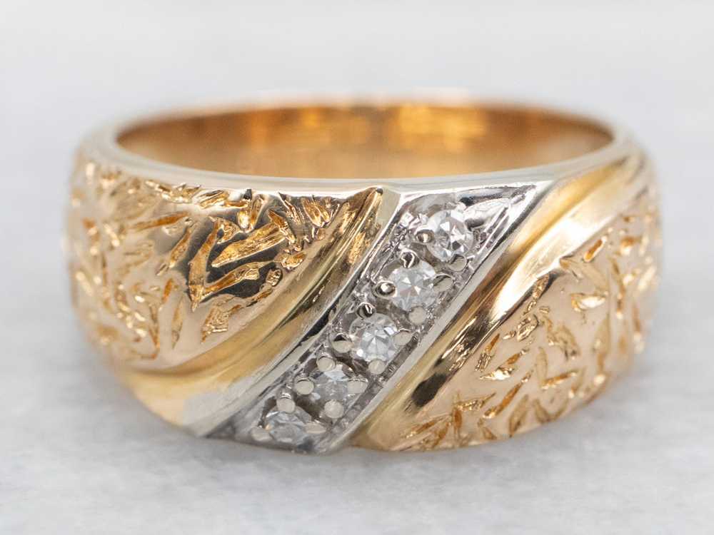 Two Tone Textured Diamond Band - image 1