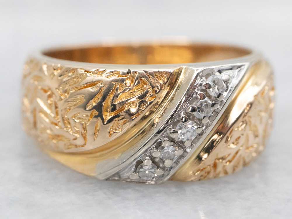 Two Tone Textured Diamond Band - image 2