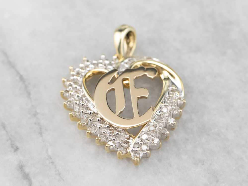 Diamond Heart Old English "C" Initial Pendant - image 2