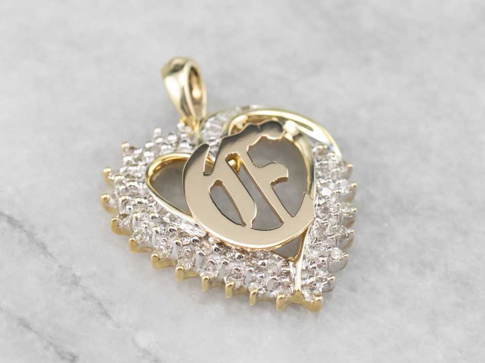 Diamond Heart Old English "C" Initial Pendant - image 3