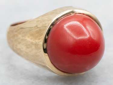 Domed Coral Solitaire Ring - image 1