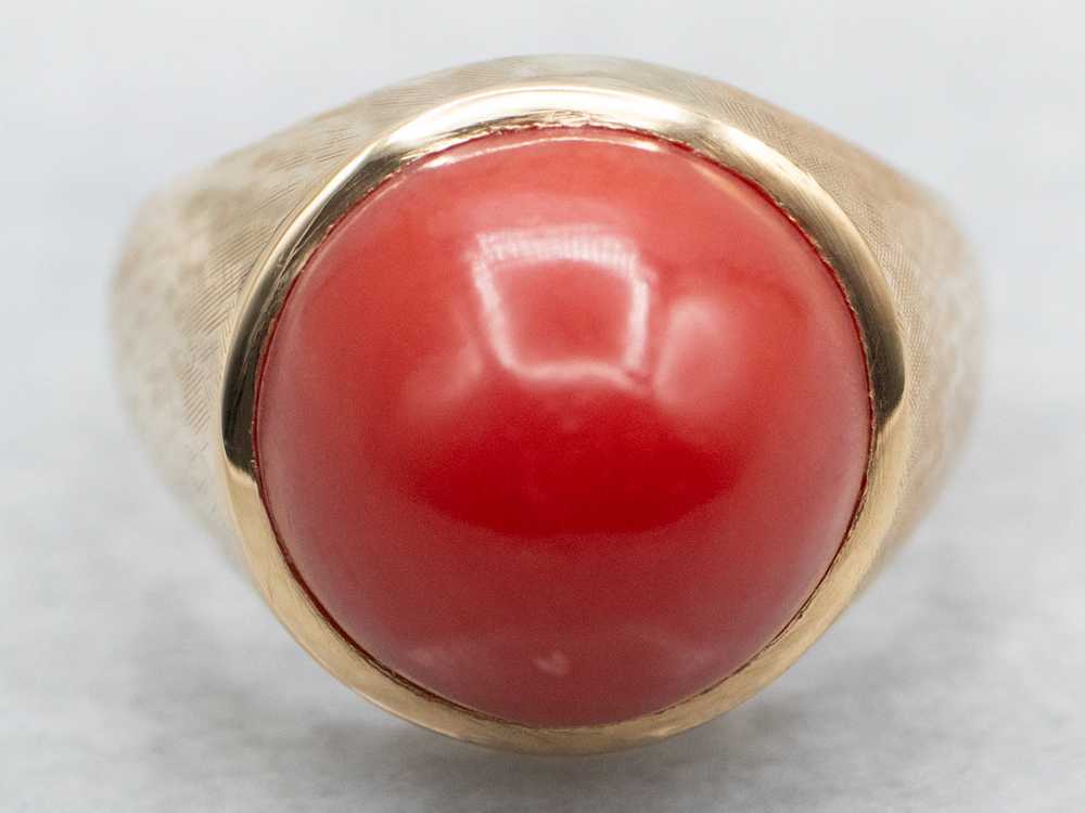 Domed Coral Solitaire Ring - image 2