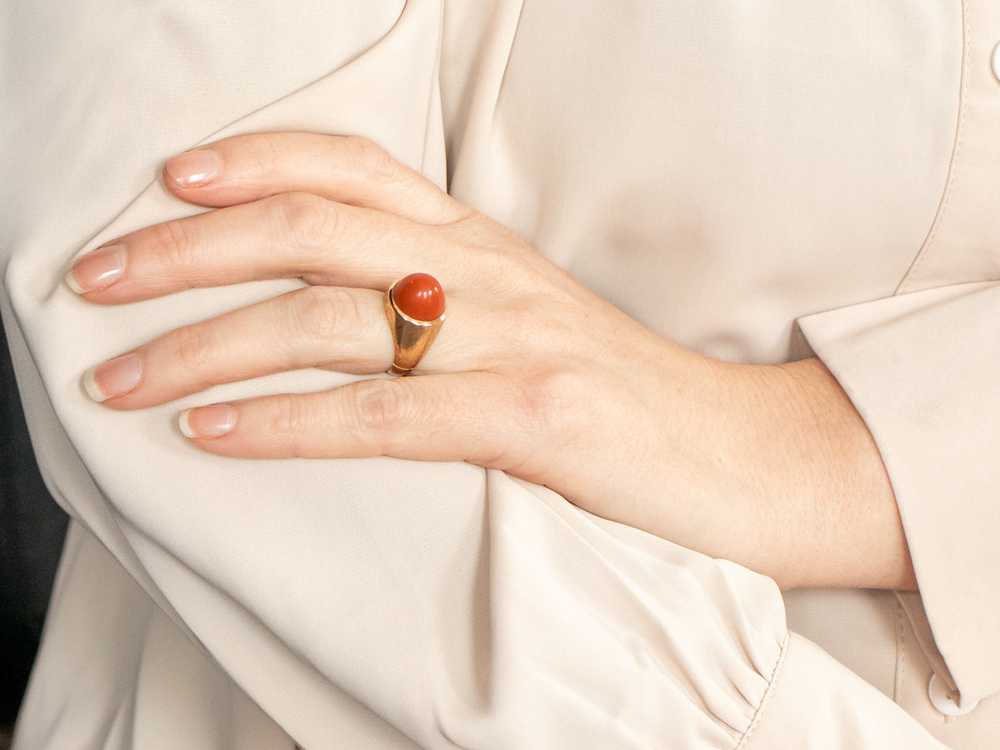 Domed Coral Solitaire Ring - image 4