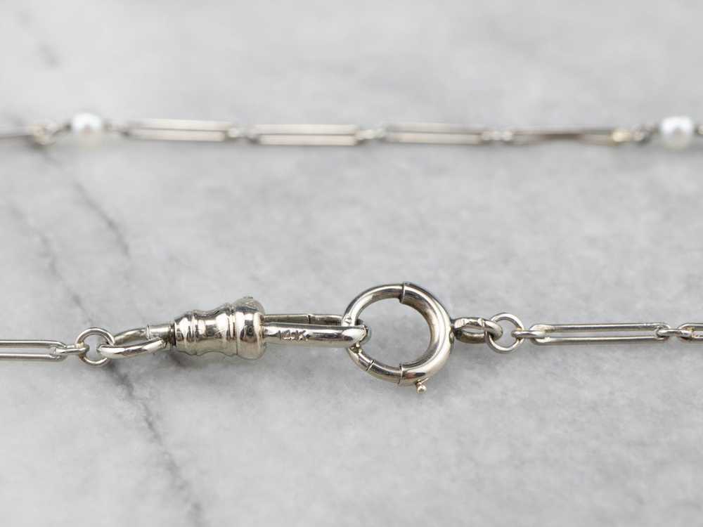 Vintage Pearl White Gold Bar Link Watch Chain - image 3