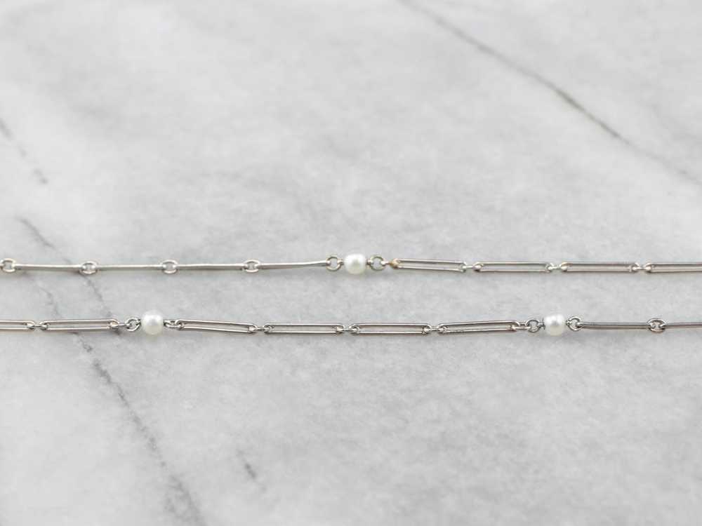 Vintage Pearl White Gold Bar Link Watch Chain - image 4