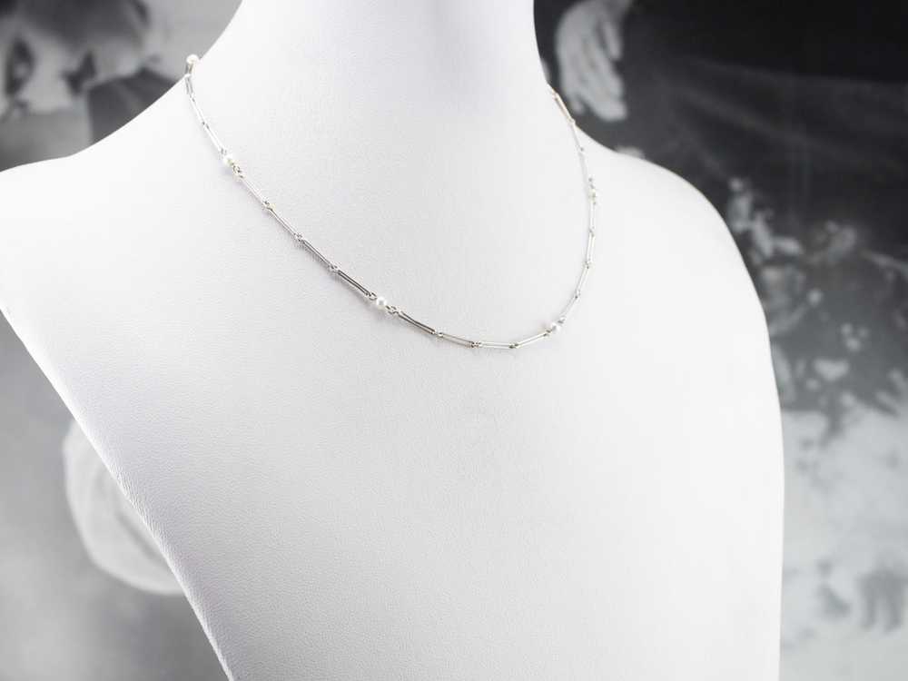 Vintage Pearl White Gold Bar Link Watch Chain - image 5