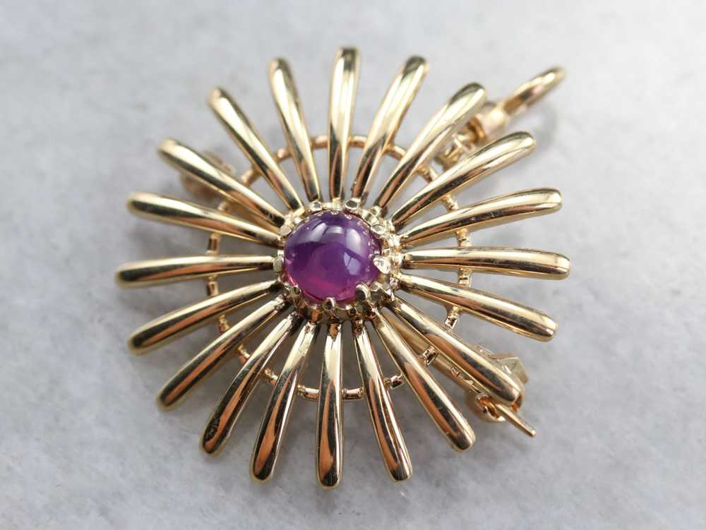 Pink Star Sapphire Sunburst Pin or Pendant - image 1