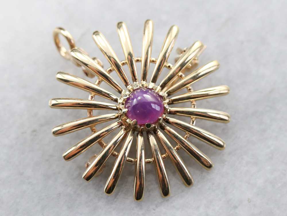 Pink Star Sapphire Sunburst Pin or Pendant - image 2