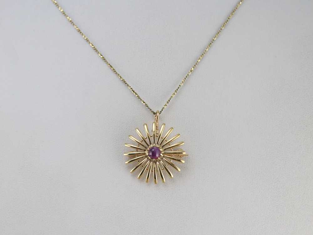 Pink Star Sapphire Sunburst Pin or Pendant - image 8