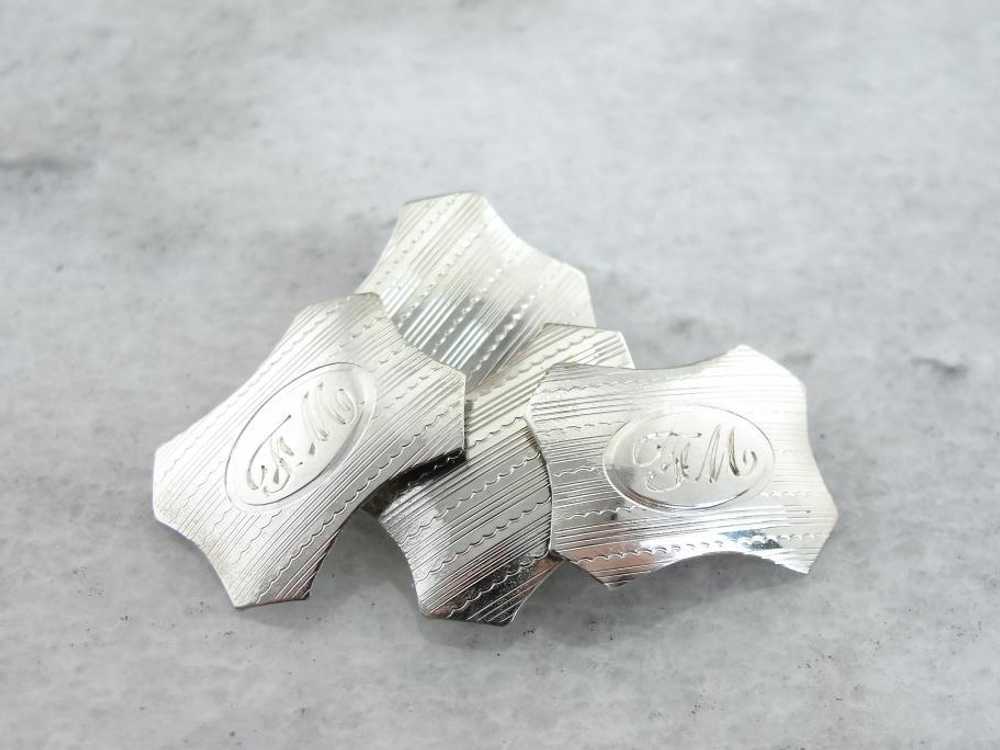 White Gold Engraved Cufflinks - image 1