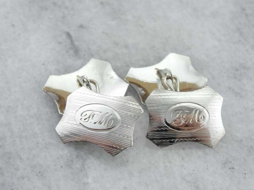 White Gold Engraved Cufflinks - image 2