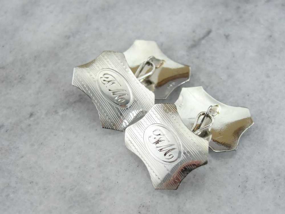 White Gold Engraved Cufflinks - image 3